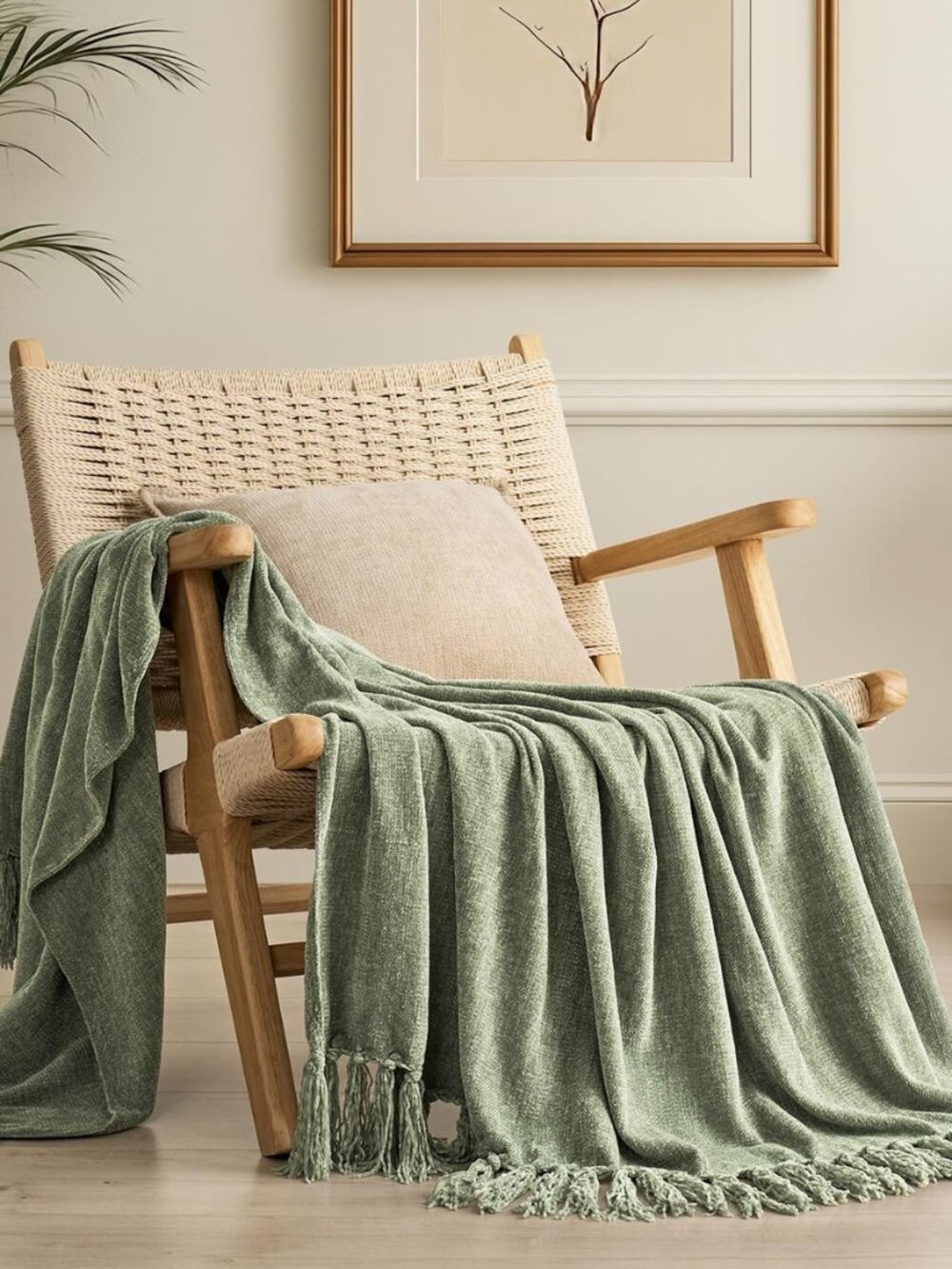 Chenille Knit Throw Blanket for Couch, 50"x60", Sage Green